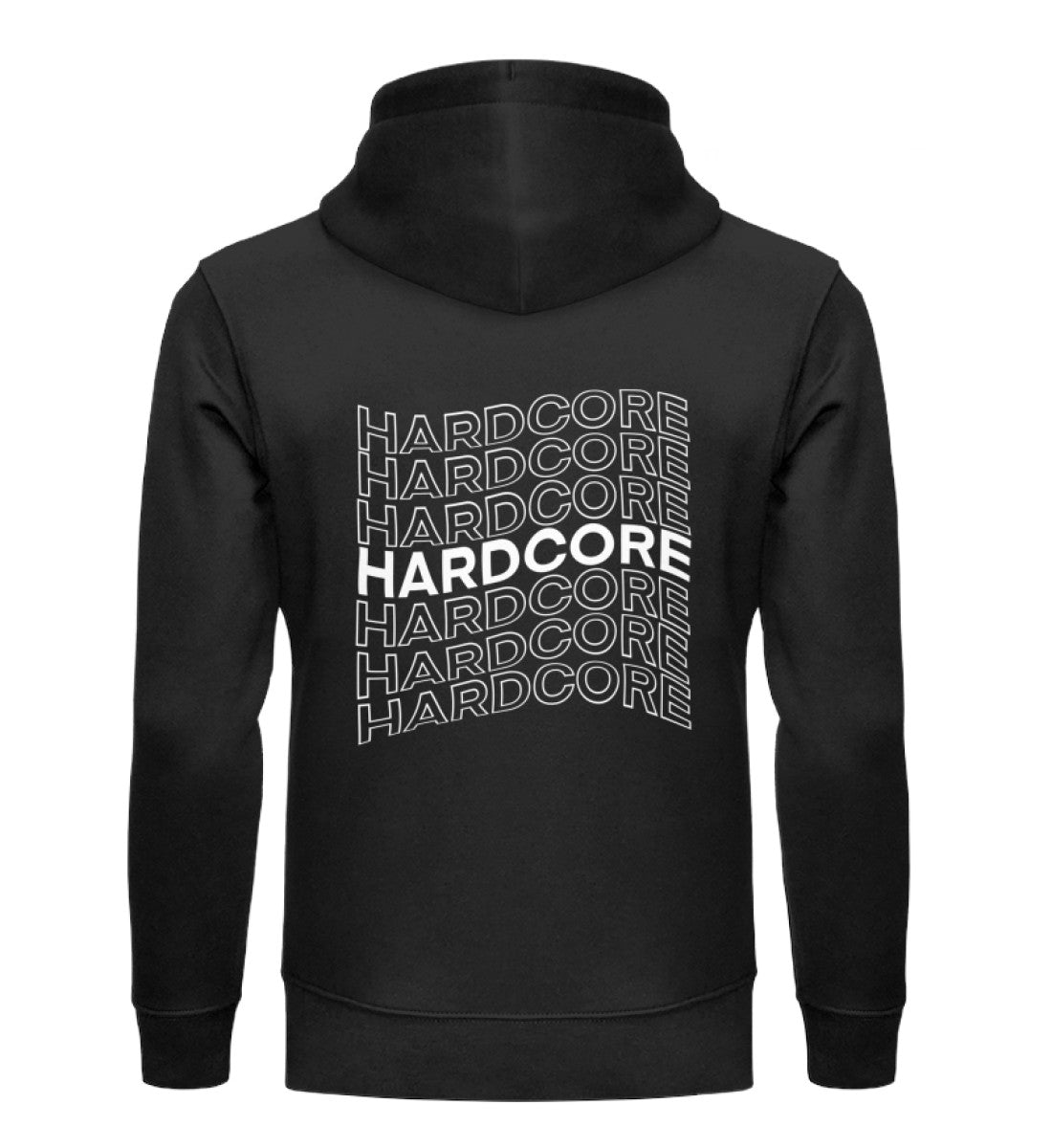 Schwarzer Hoodie mit gewellter Hardcore Schrift